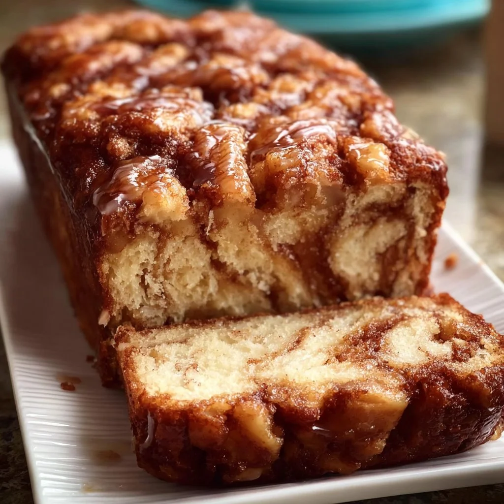 Freshly baked Apple Cinnamon Swirl Loaf with a golden crust and cinnamon swirl