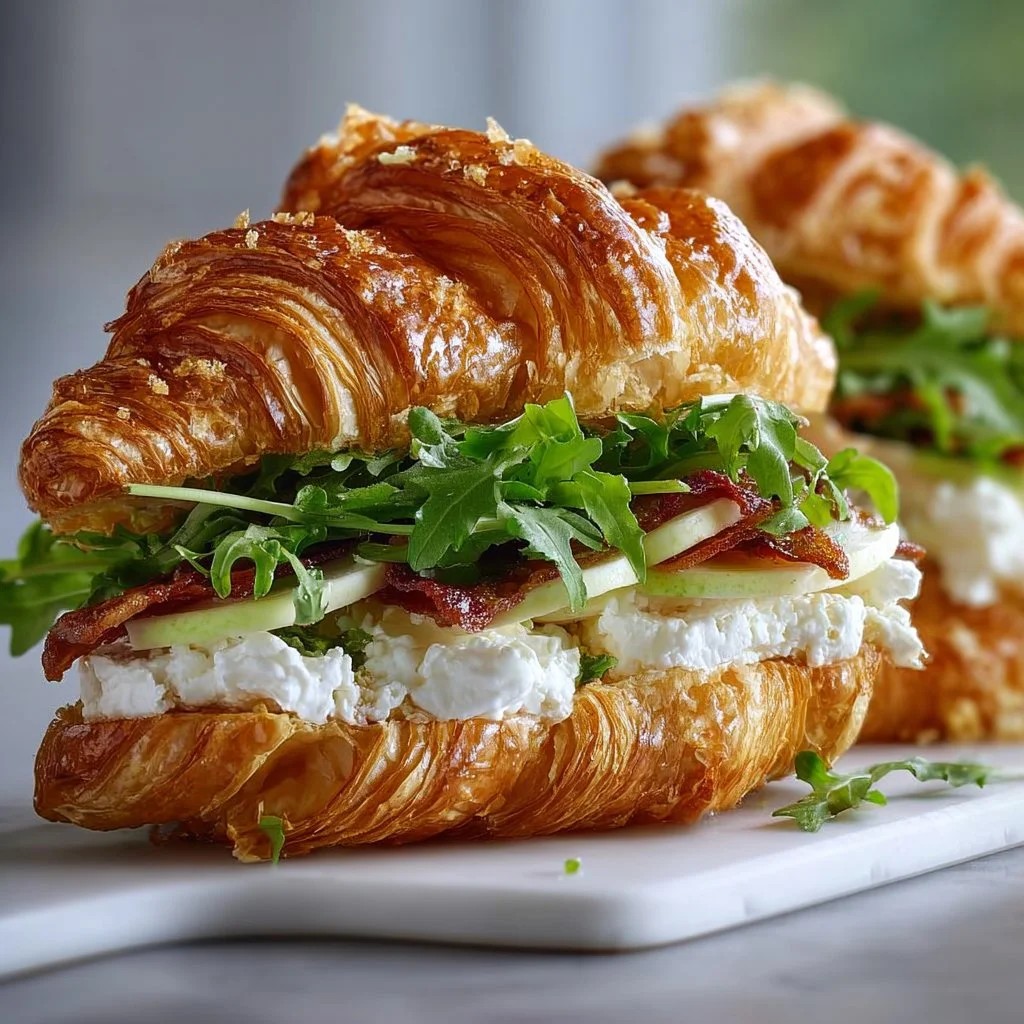 Apple and Goat Cheese Croissant Sandwich on a plate