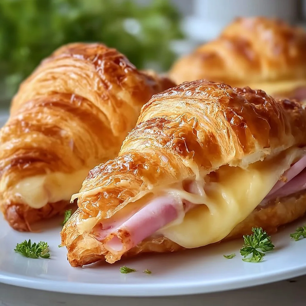 Deliciously baked ham and cheese croissants fresh out of the oven