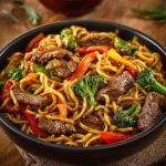 Beef Lo Mein Stir Fry with colorful vegetables and flavorful sauce