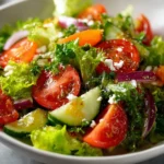 Delicious simple side salad with fresh vegetables in a bowl