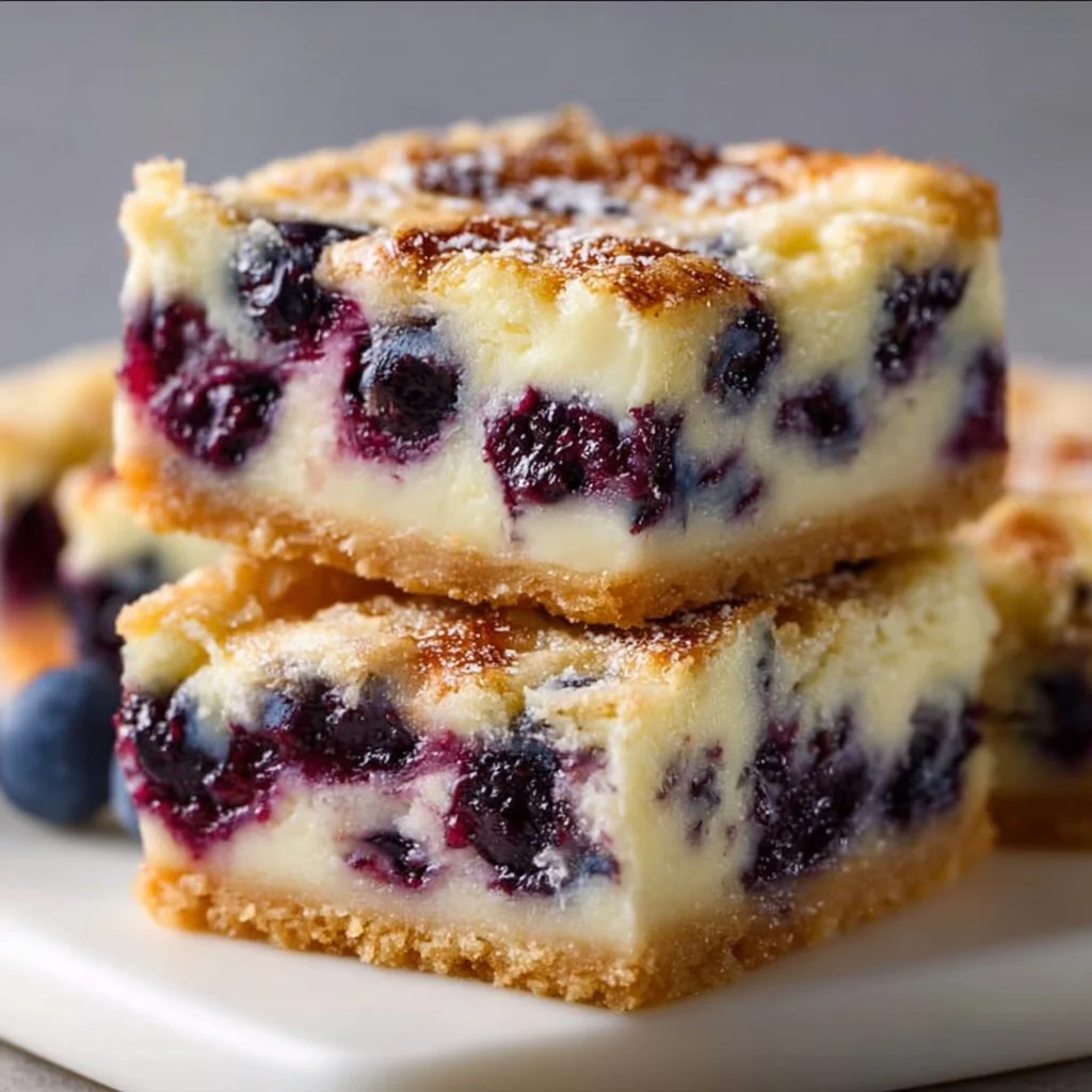 Delicious homemade blueberry cream cheese bars with a rich cream cheese topping.
