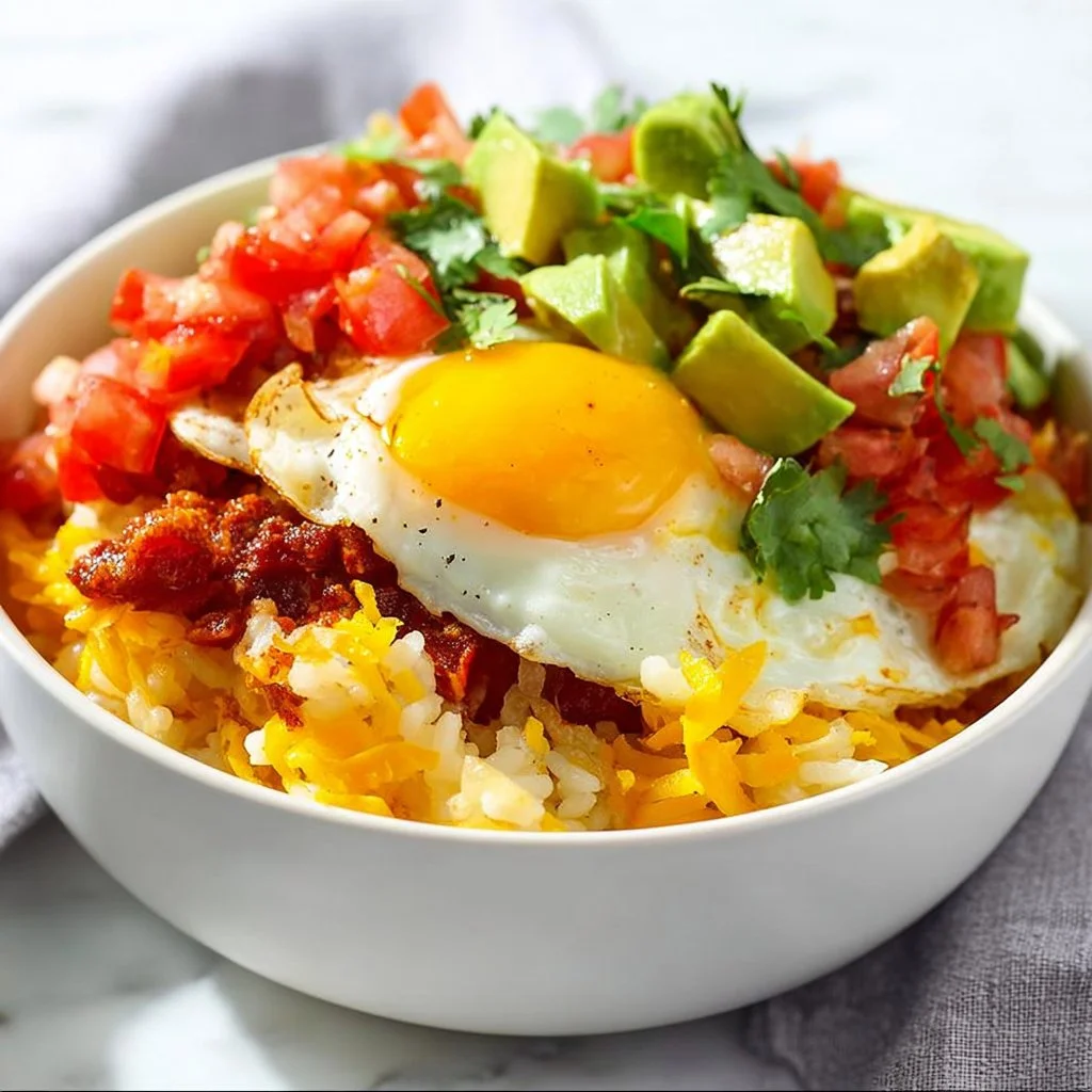 Delicious breakfast burrito bowl with fresh ingredients and toppings