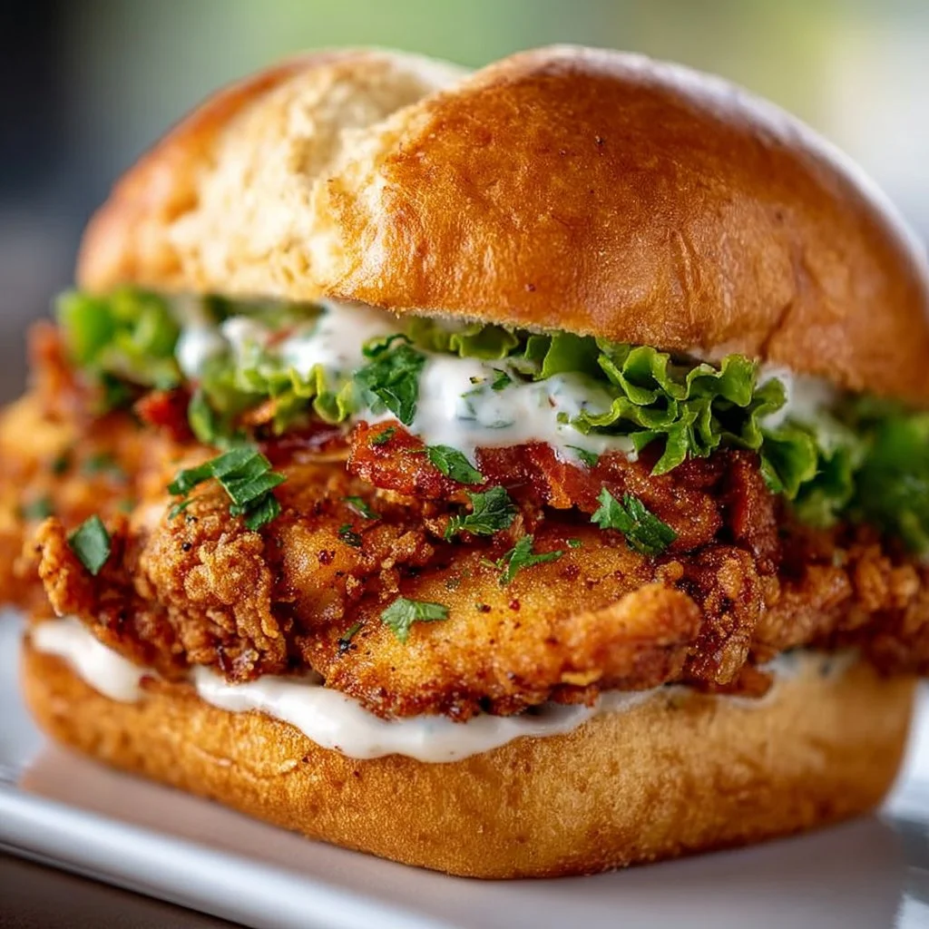 Cajun Crispy Chicken Sandwich with lettuce and spicy sauce on a bun