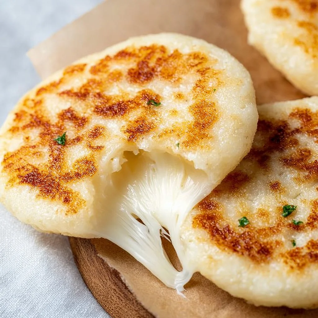 Delicious cheese arepas served on a plate, showcasing their golden crust and melted cheese.