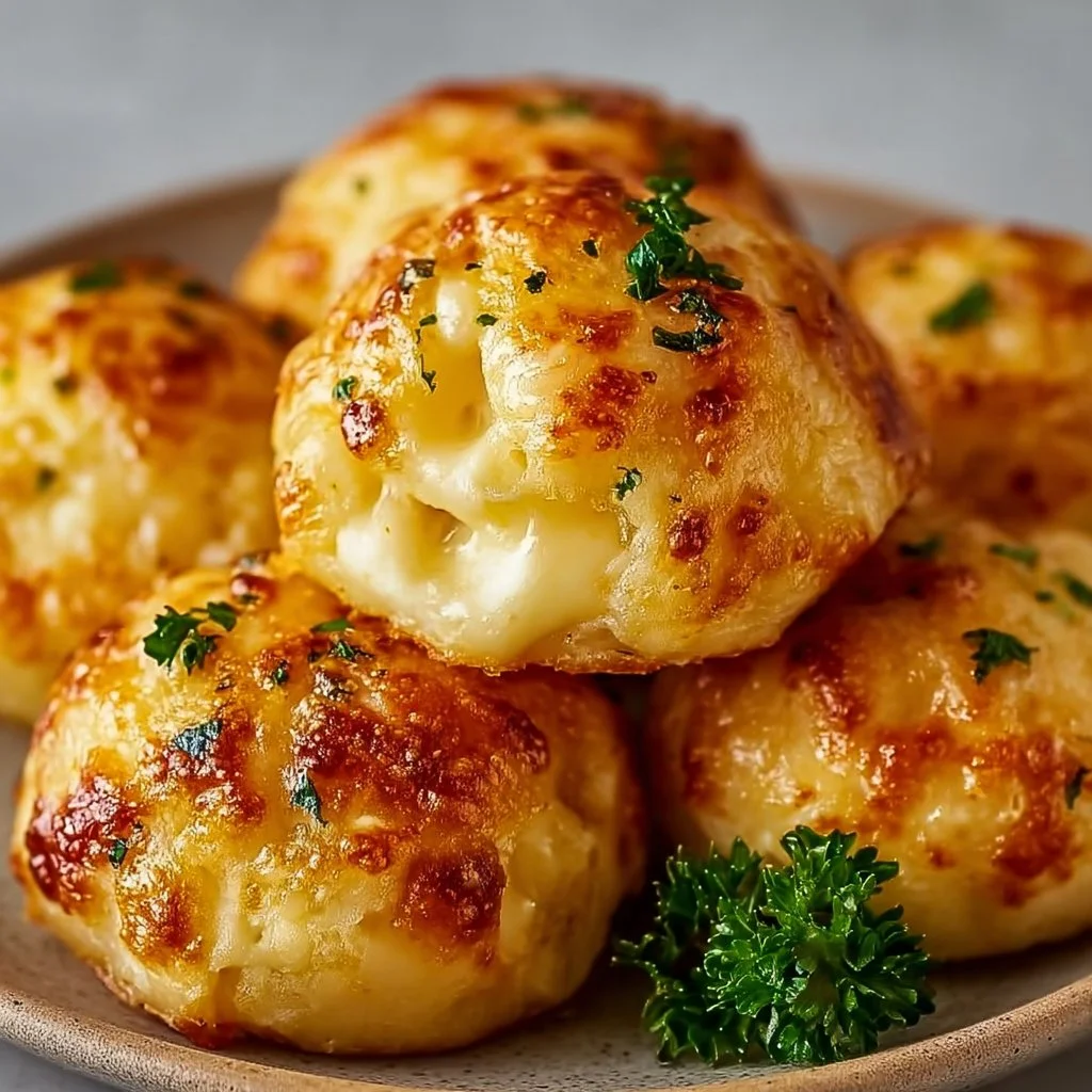 Plate of cheesy garlic bites served with dipping sauce