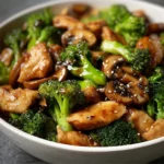 Chicken, Broccoli & Mushroom Stir-Fry 4 Delicious Chicken, Broccoli, and Mushroom Stir-Fry dish served in a bowl