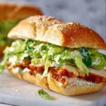 Delicious Chicken Caesar Sandwich with romaine and creamy dressing
