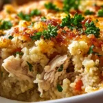 Delicious Chicken Cauliflower Rice Casserole served in a dish