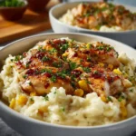 Chicken Mashed Potato Bowls 4 Delicious chicken mashed potato bowls topped with herbs and spices