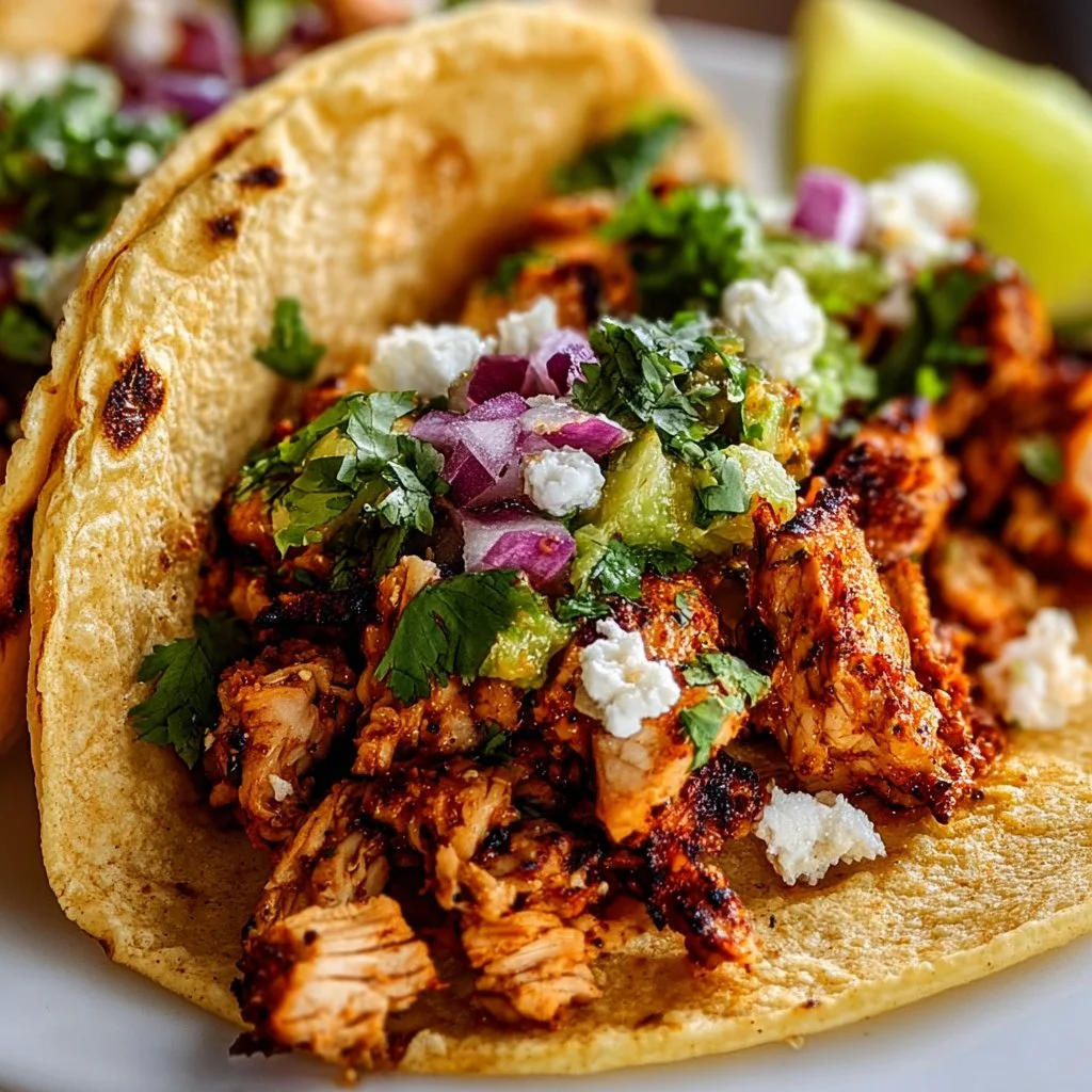 Delicious Chicken Street Tacos served with fresh toppings