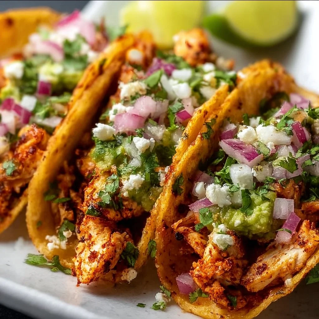 Delicious Chicken Street Tacos topped with fresh ingredients
