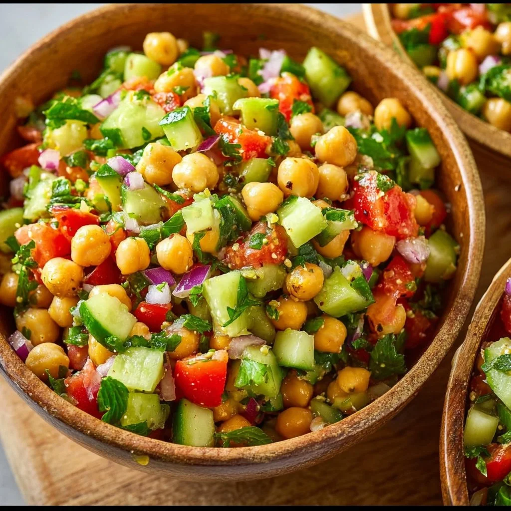 Delicious chickpea ceviche served in a bowl with fresh herbs and vegetables.