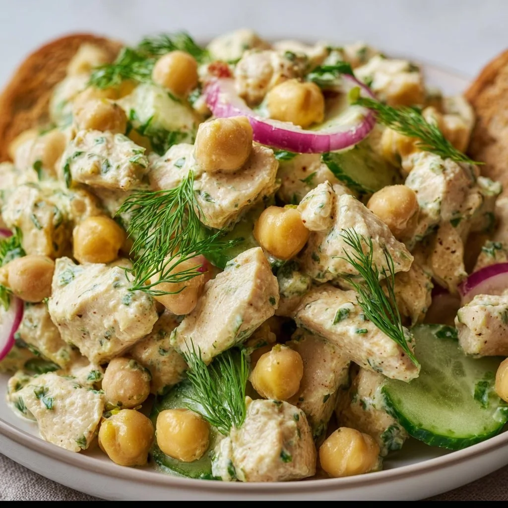 Delicious and healthy Chickpea Chicken Salad served in a bowl
