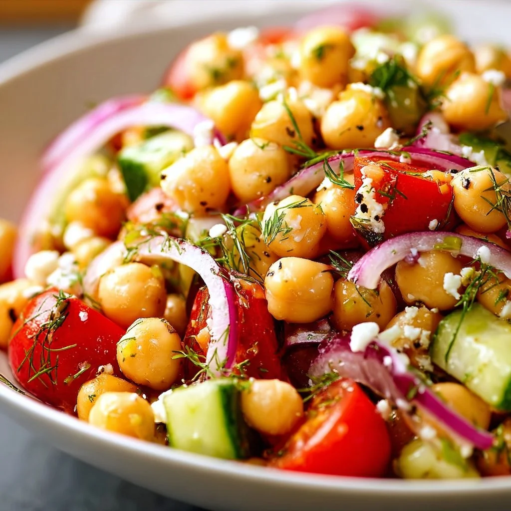 Healthy chickpea salad with fresh vegetables and dressing
