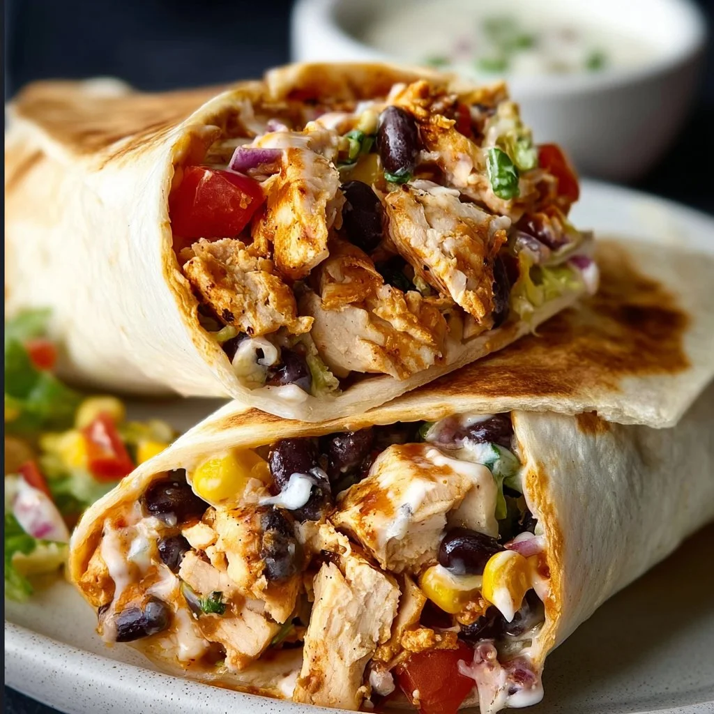 Delicious chipotle style southwest chicken wraps with fresh ingredients