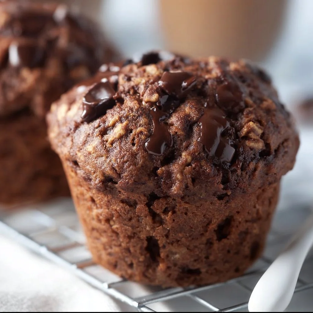 Delicious chocolate banana oatmeal muffins fresh from the oven