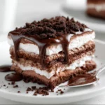 Delicious chocolate lasagna dessert with layers of chocolate and creamy filling