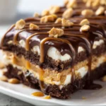 Layered dessert featuring chocolate and peanut butter flavors