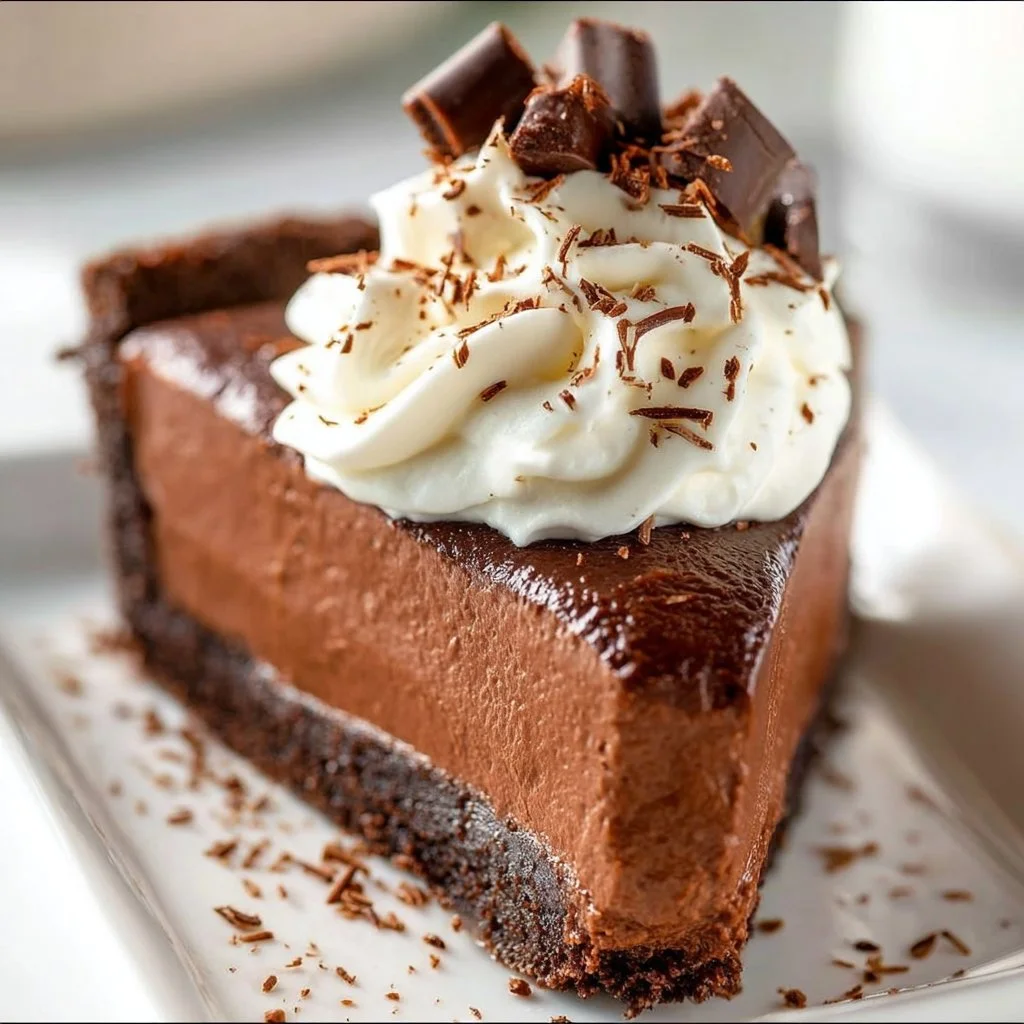 Delicious Chocolate Truffle Pie garnished with chocolate shavings