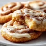 Freshly baked cinnamon roll cheesecake cookies with a gooey center