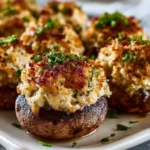 Delicious crab stuffed mushrooms topped with herbs and cheese
