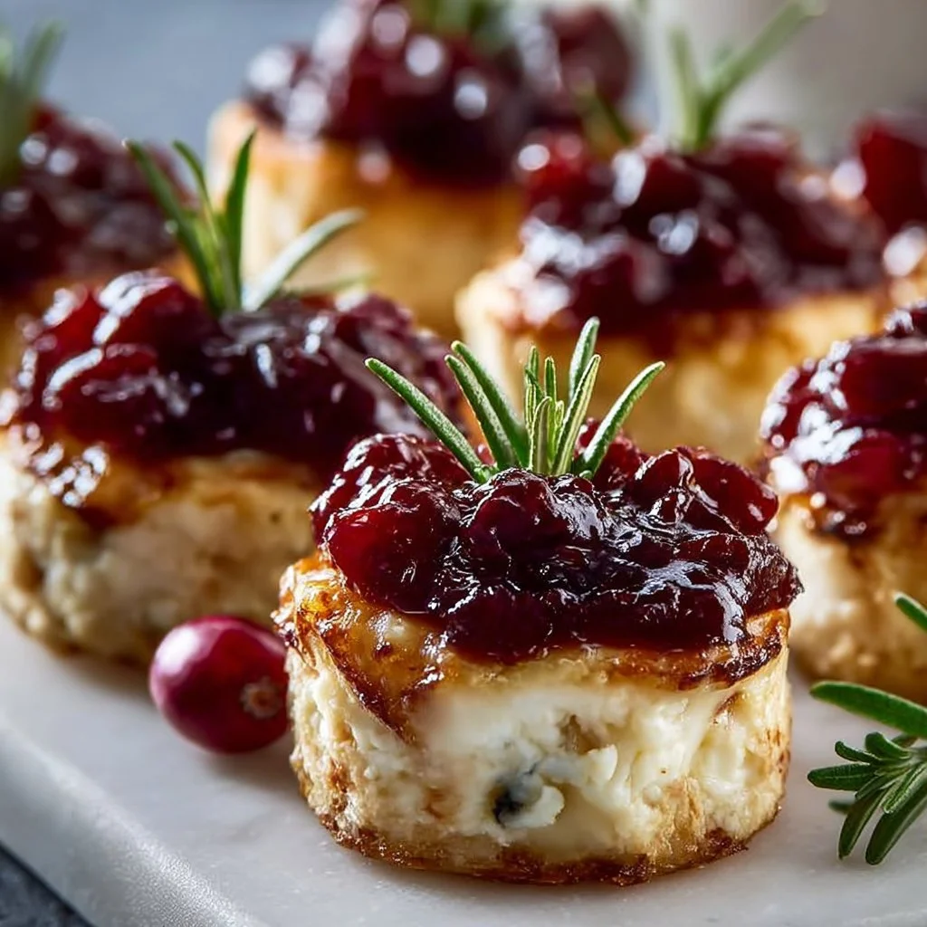 Delicious cranberry brie bites served on a platter for an appetizer.