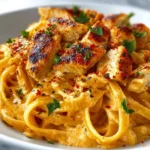Creamy Cajun chicken pasta with a rich sauce and vibrant spices.