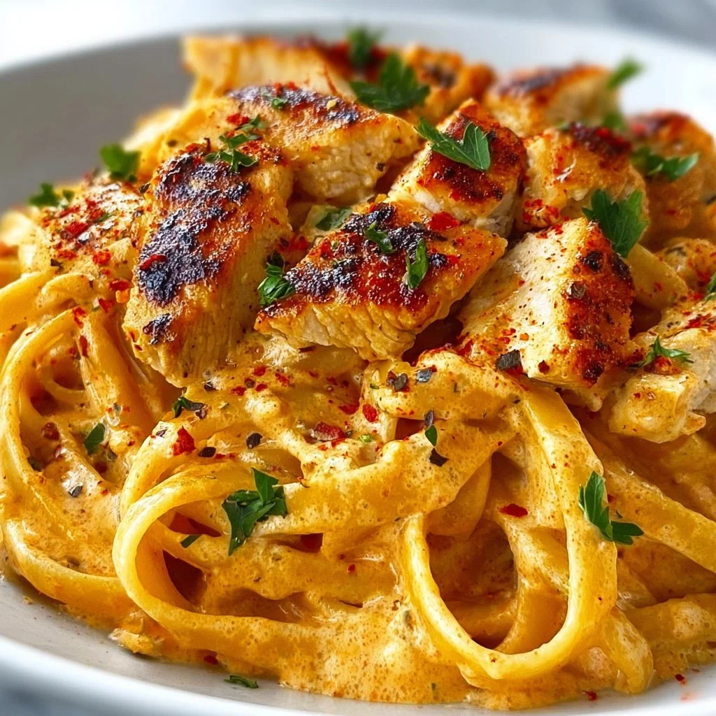 Creamy Cajun chicken pasta with a rich sauce and vibrant spices.