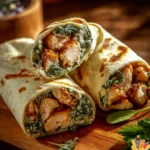 Delicious creamy chicken spinach wraps served on a plate