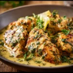 Creamy Lemon Herb Chicken 3 Creamy lemon herb chicken served on a plate with fresh herbs