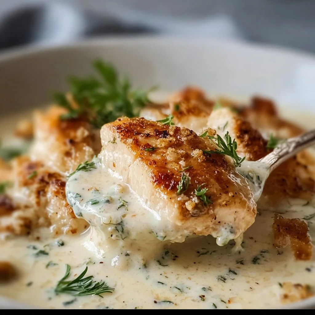 Creamy Ranch Chicken served on a plate with herbs