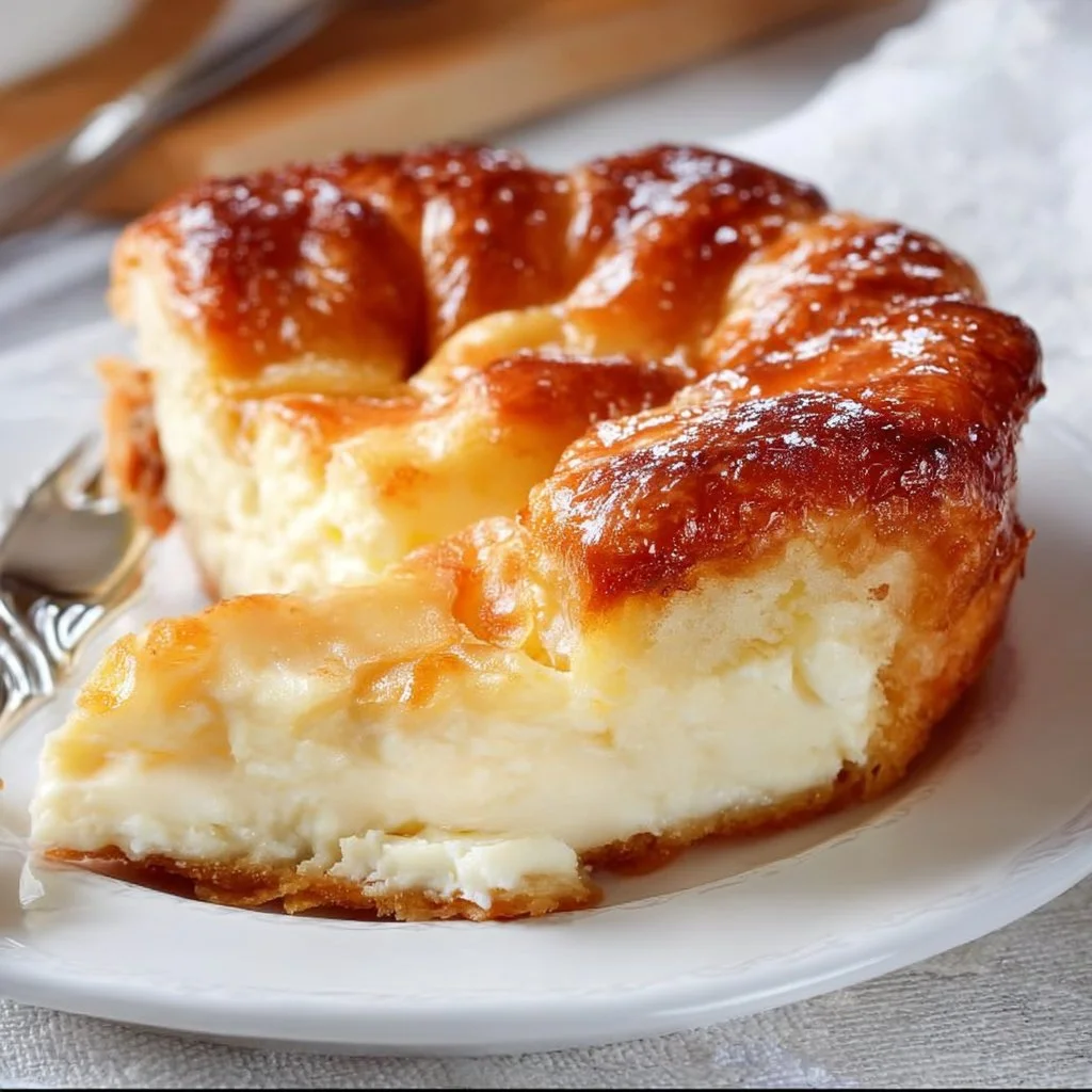 Delicious Crescent Rolls Cheesecake served on a plate with fresh berries