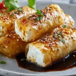 Golden brown crispy feta rolls ready to be served as a delicious appetizer.