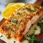 Crispy Parmesan Crusted Baked Salmon 4 Crispy Parmesan crusted salmon fillet served with lemon and herbs