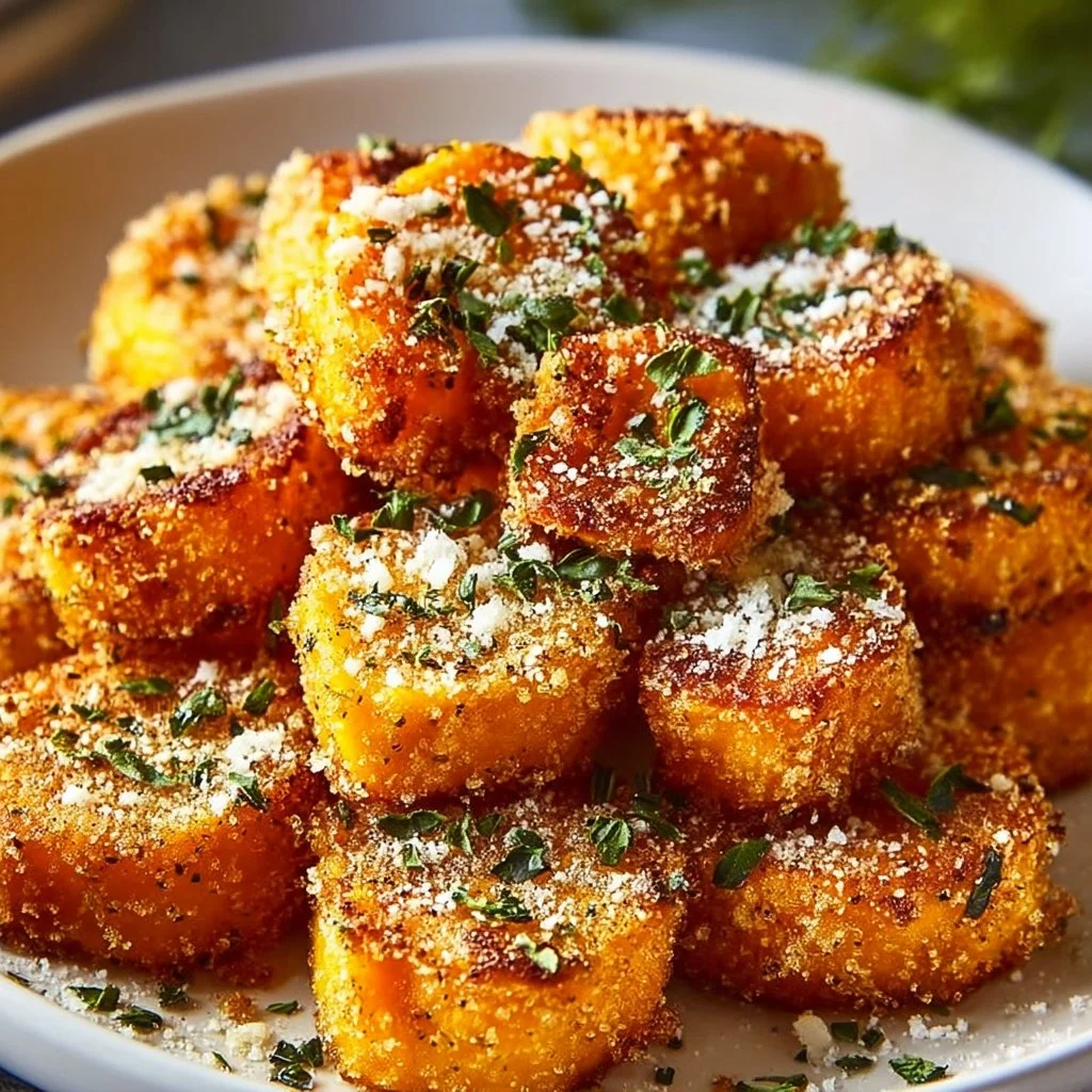 Crispy Sweet Potato Parmesan Bites served on a plate