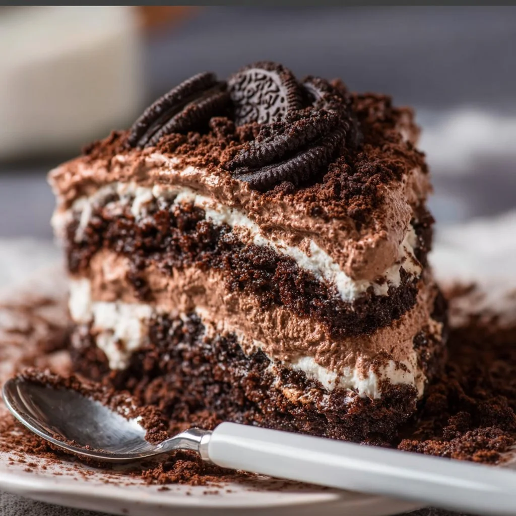Delicious homemade Dirt Cake with chocolate layers and gummy worms