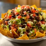 Delicious Doritos Taco Salad topped with fresh ingredients and nacho chips