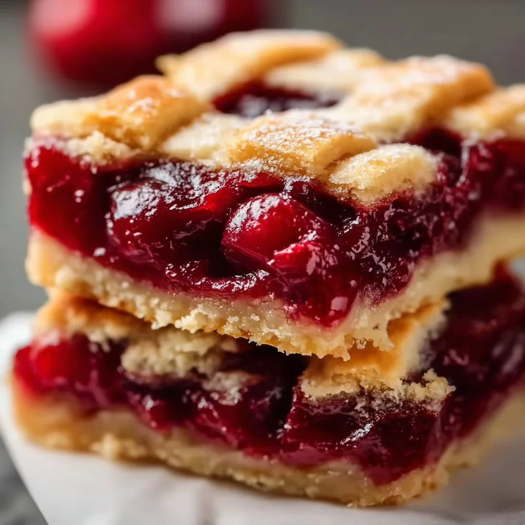 Delicious homemade cherry pie bars ready to be enjoyed.
