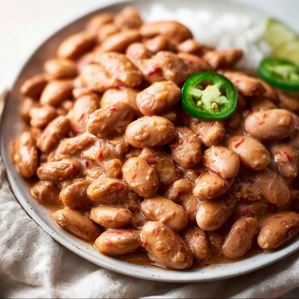 Delicious easy pinto beans recipe served in a bowl with spices.