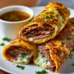 French Dip Tortilla Roll Ups served on a plate