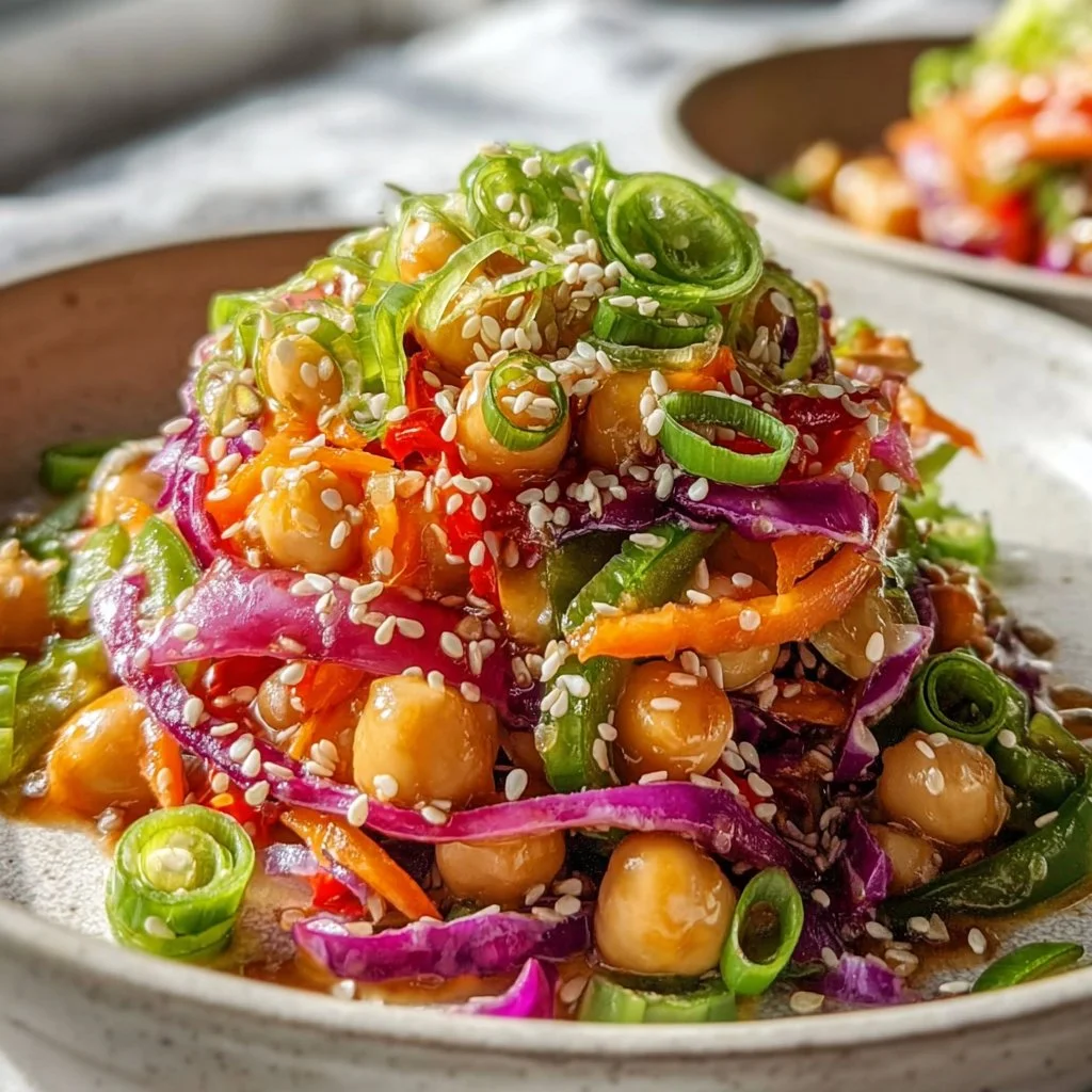 Fresh Crunchy Thai Chickpea Salad with colorful vegetables and chickpeas