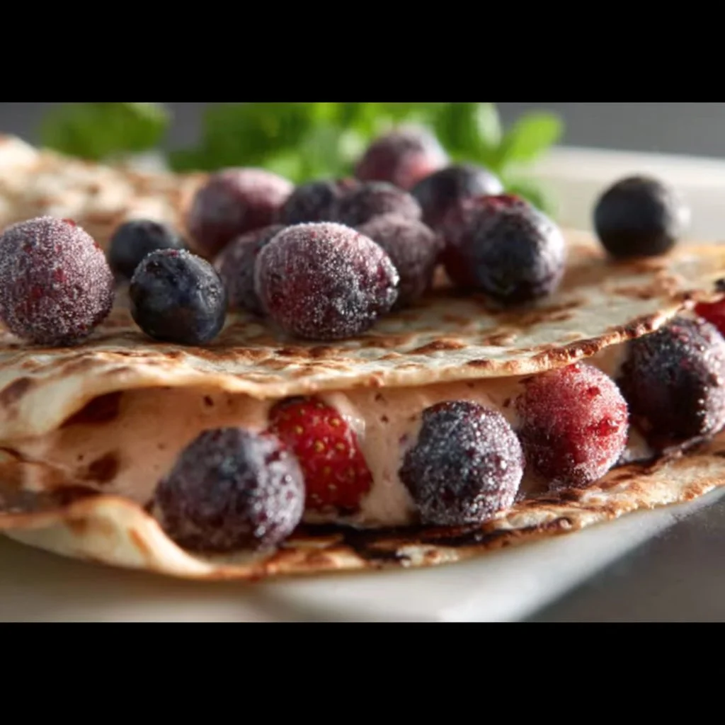 Delicious fruit quesadillas filled with fresh fruit slices and melted cheese.