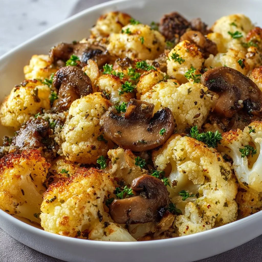 Delicious Garlic Cauliflower and Mushrooms sautéed to perfection