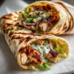 Garlic Naan Grilled Chicken Wraps served on a plate with fresh herbs