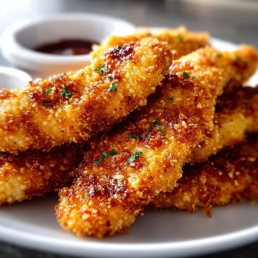 Crispy gluten-free chicken tenders served with dipping sauce