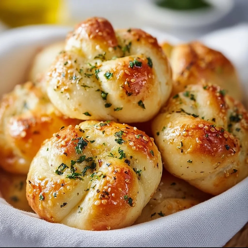 Plate of gluten-free garlic knots garnished with parsley.