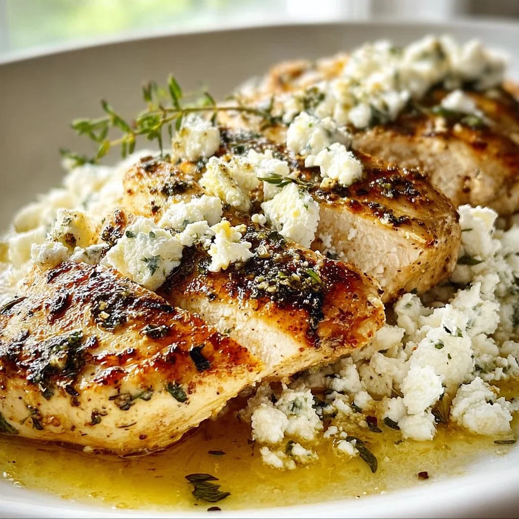 Delicious Greek Chicken with Lemon and Feta served on a plate