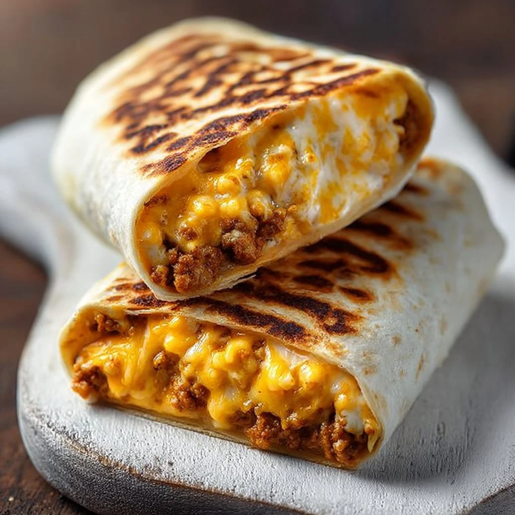 Delicious grilled cheese burrito filled with melted cheese and savory ingredients