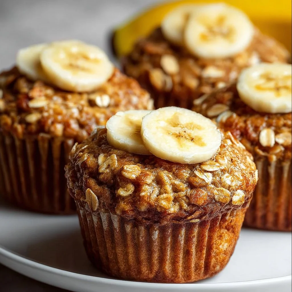Healthy banana oatmeal muffins baked and ready to eat
